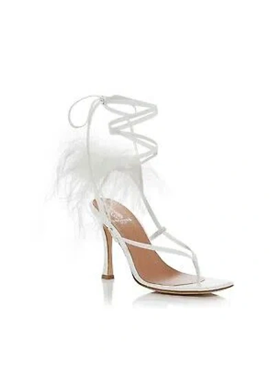 Pre-owned Brother Vellies Womens White Feather Paloma Stiletto Leather Heeled Sandal 8 M