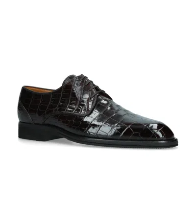 Brotini Crocodile Leather Derby Shoes In White