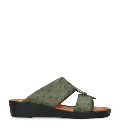 Brotini Leather Struzzo Sandals In Green