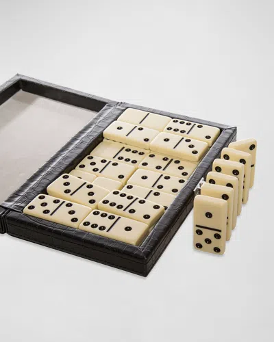 Brouk & Co Domino Game Set With Vegan Leather Case In Black Croc