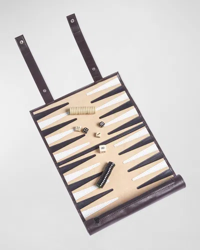 Brouk & Co Roll-up Backgammon Travel Game Set In Vegan Leather In Brown