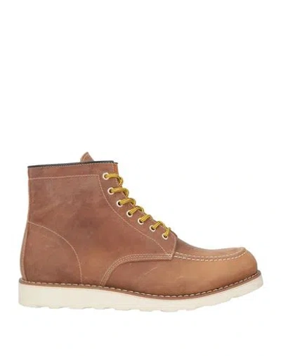 Brown Man Ankle Boots Khaki Size 12 Leather In Beige