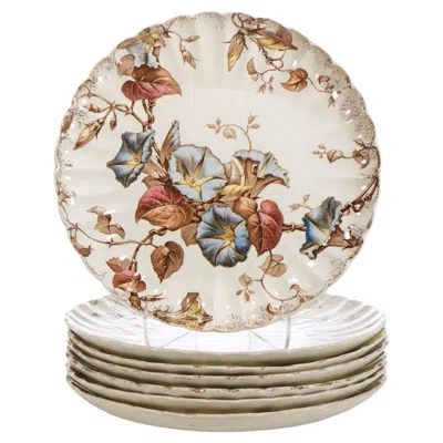 Pre-owned Brown, Westhead & Moore/cauldon Cauldon Ware Antique Set Of 7 Plates, Morning Glory Pattern, England 1904-1920 In Gold