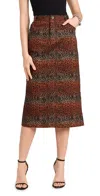 Bruceglen Linear Leopard High Waist Midi Denim Skirt Linear Leopard In Linear Leopard
