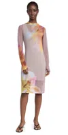 Bruceglen Printed Mesh Midi Dress With Hood Petals And Putty In Petals And Putty