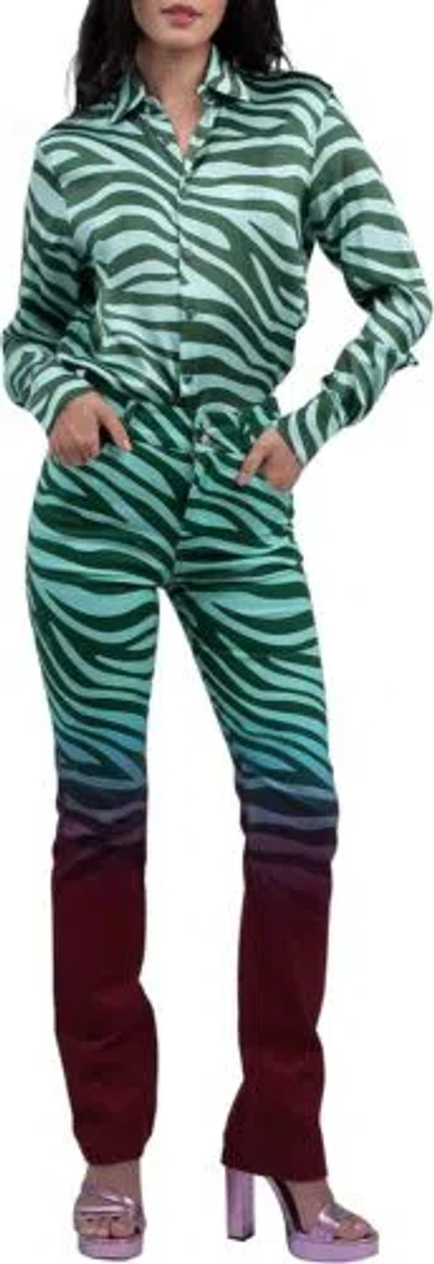 Pre-owned Bruceglen Women's Printed Flare Jean In Hunter Zebra