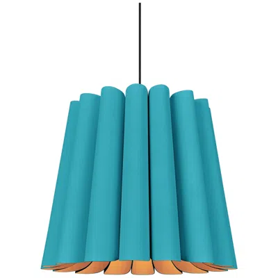 Bruck Lighting Renata Long Pendant Wep Light Collection - Black Finish - Light Petrol In Blue