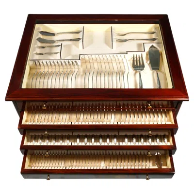 Pre-owned Bruckmann & Söhne Art Deco Silver Cutlery Set For 12 People In Showcase By Bruckmann &sons Germany In Brown