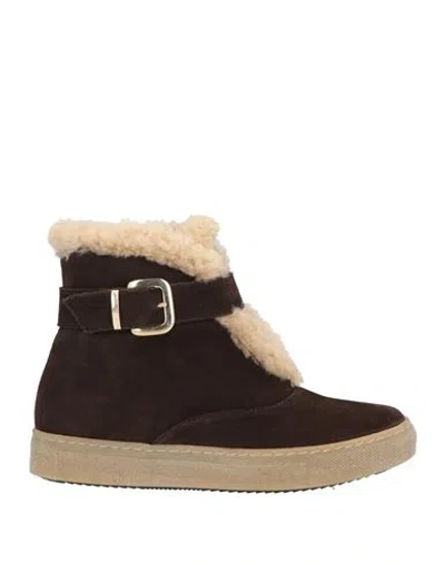 Bruglia Woman Ankle Boots Brown Size 6 Leather, Shearling