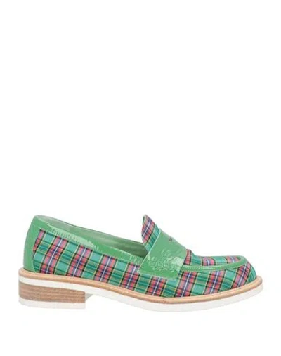 Bruglia Woman Loafers Green Size 7.5 Leather, Textile Fibers