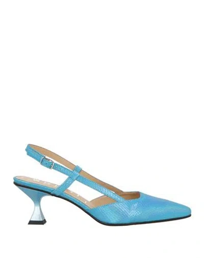 Bruglia Woman Pumps Azure Size 8 Leather In Blue