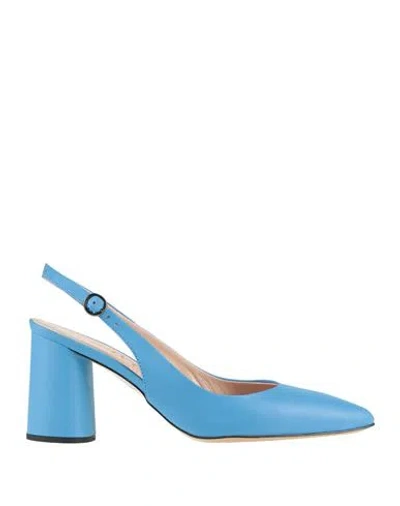 Bruglia Woman Pumps Azure Size 8 Leather In Blue