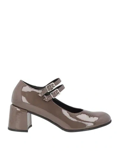 Bruglia Woman Pumps Taupe Size 7 Leather In Gray