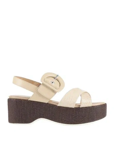 Bruglia Woman Sandals Beige Size 7 Leather In Neutral