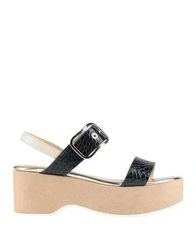 Bruglia Woman Sandals Midnight Blue Size 8 Leather In Black