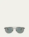 Brunello Cucinelli 0bc2007st Aviator Titanium Sunglasses In Blue Mirror