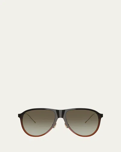 Brunello Cucinelli 0bc4011s Acetate Aviator Sunglasses In Green Havana