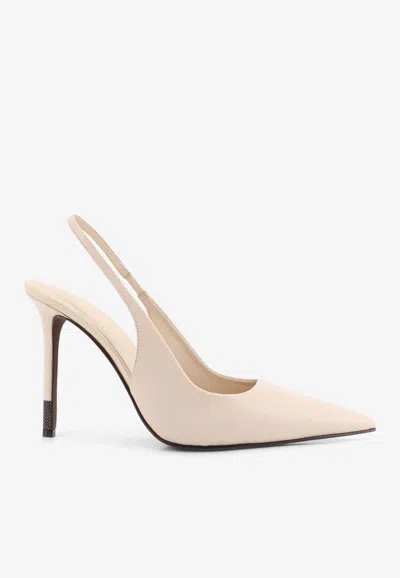 Brunello Cucinelli 100 Pointed Leather Slingback Pumps In Beige