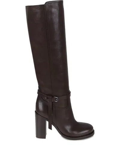 BRUNELLO CUCINELLI 100MM BUCKLE-STRAP LEATHER BOOTS