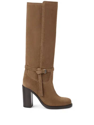 Brunello Cucinelli 100mm Buckle-strap Suede Boots In Brown
