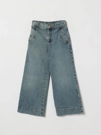 Brunello Cucinelli Kids'  Boy's Wide-leg Cotton Denim Jeans With Mid-rise Waist In Blue