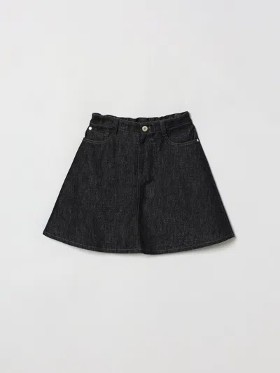 Brunello Cucinelli Kids'  Girl's High-waisted Denim Mini Skirt With Monili Embroidery In Black
