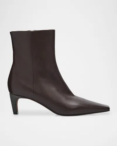 Brunello Cucinelli 55mm Monili Heel Leather Ankle Booties In Brown