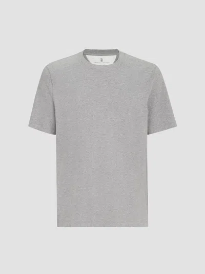Brunello Cucinelli Silk And Cotton Lightweight Jersey Crew-neck T-shirt With Faux-layering In Gray