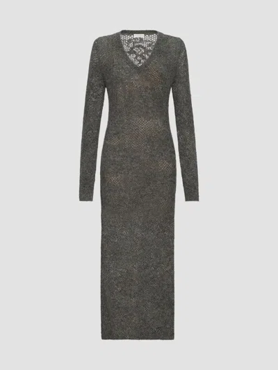 Brunello Cucinelli Lace Flowers Knit Dress In Sparkling Mohair And Virgin Wool In Red
