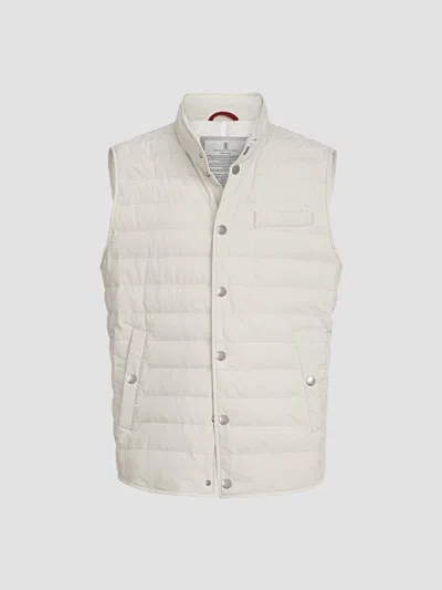 Brunello Cucinelli Bonded Taffeta Lightweight Down Vest In White