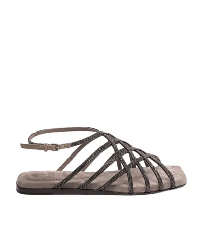 Brunello Cucinelli Cross Sandals In Brown