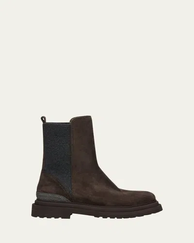 Brunello Cucinelli 15mm Suede Ankle Boots W/ Monili In Multi