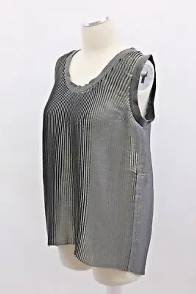 Pre-owned Brunello Cucinelli $1625  Metallic Silver Lamé Pleated Bead Trim Tank M A186