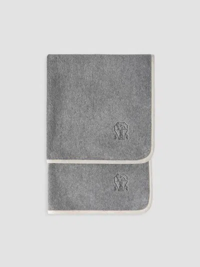 Brunello Cucinelli 2 Piece Cotton Terrycloth Bath Towel Set With Embroidery In Gray