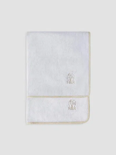 Brunello Cucinelli 2 Piece Cotton Terrycloth Bath Towel Set With Embroidery In White