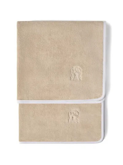 Brunello Cucinelli 2-piece Cotton Terrycloth Bath Towel Set With Embroidery In Neutral