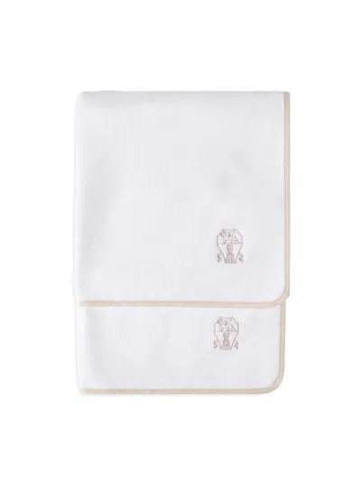 Brunello Cucinelli 2 Piece Cotton Terrycloth Bath Towel Set With Embroidery In White