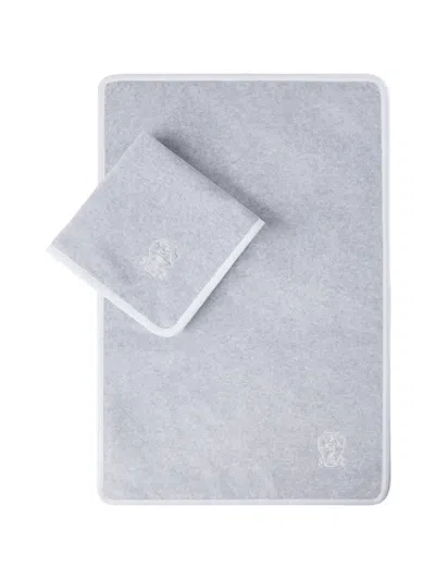 Brunello Cucinelli 2-piece Cotton Terrycloth Towel Set With Embroidery In Gray