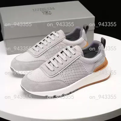 Pre-owned Brunello Cucinelli 2024ss  Perforated Men's Sports Casual Shoes Reddish Blue In Gray
