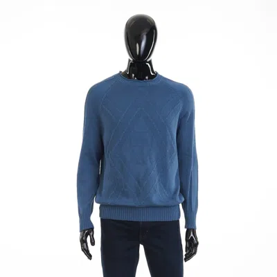 Pre-owned Brunello Cucinelli 2400$ Crewneck Sweater - Solomeo Pattern Knit, Cotton In Blue