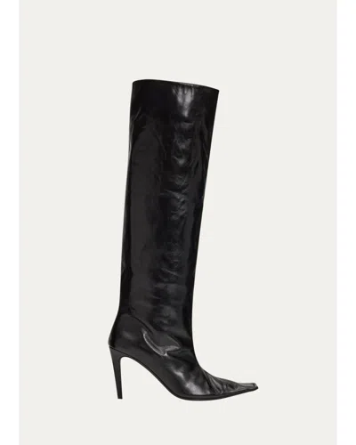 Brunello Cucinelli 25mm Monili-heel Suede Knee-high Boots In Black