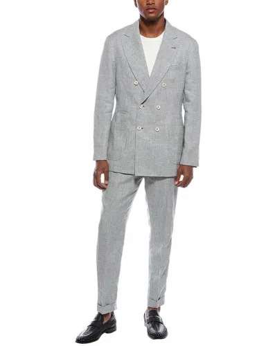 Brunello Cucinelli Double-breasted Checked Suit In Gray