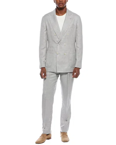 Brunello Cucinelli Double-breasted Checked Suit In Gray