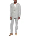 Brunello Cucinelli Double-breasted Linen Blend Suit With Pinstriped Motif In Gray