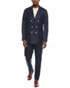 Brunello Cucinelli Houndstooth Patterned Wool Blend Suit With Double-breasted D In Blue