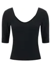 Brunello Cucinelli Ribbed Scoop Neck Short Sleeve Top In Black