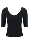 Brunello Cucinelli Ribbed Scoop Neck Short Sleeve Top In Black
