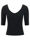 Brunello Cucinelli Ribbed Scoop Neck Short Sleeve Top In Black