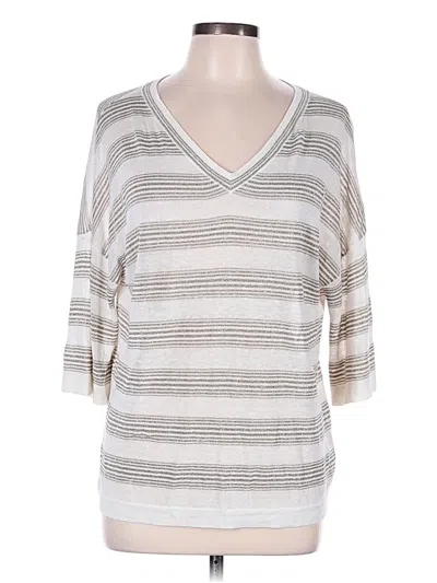 Pre-owned Brunello Cucinelli 3/4 Sleeve Top Ivory V Neck Tops In White