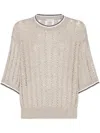 Brunello Cucinelli 3/4 Sleeves Round Neck Sweater In Beige